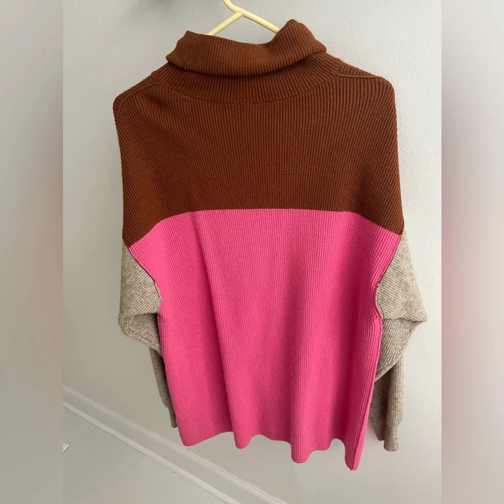 Free People Colorblock Turtleneck Sweater in Brown, Pink & Tan